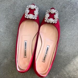 Manolo Blahnik Hangisi Crystal-Buckle Satin Flat